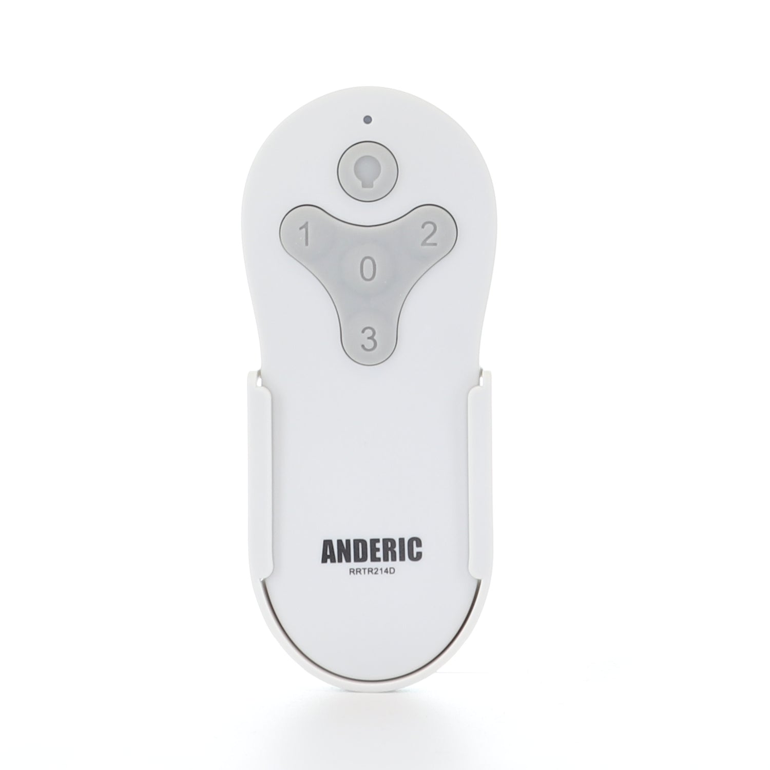 The Anderic TR214D remote control, labeled "Anderic," features a simple design with three buttons (0, 1, and 2). It's the RRTR214D model designed for controlling Harbor Breeze ceiling fans.