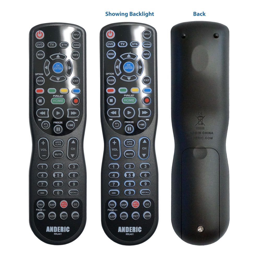 Anderic RRU401 with Backlight and Learning 4-Device Universal Remote Control