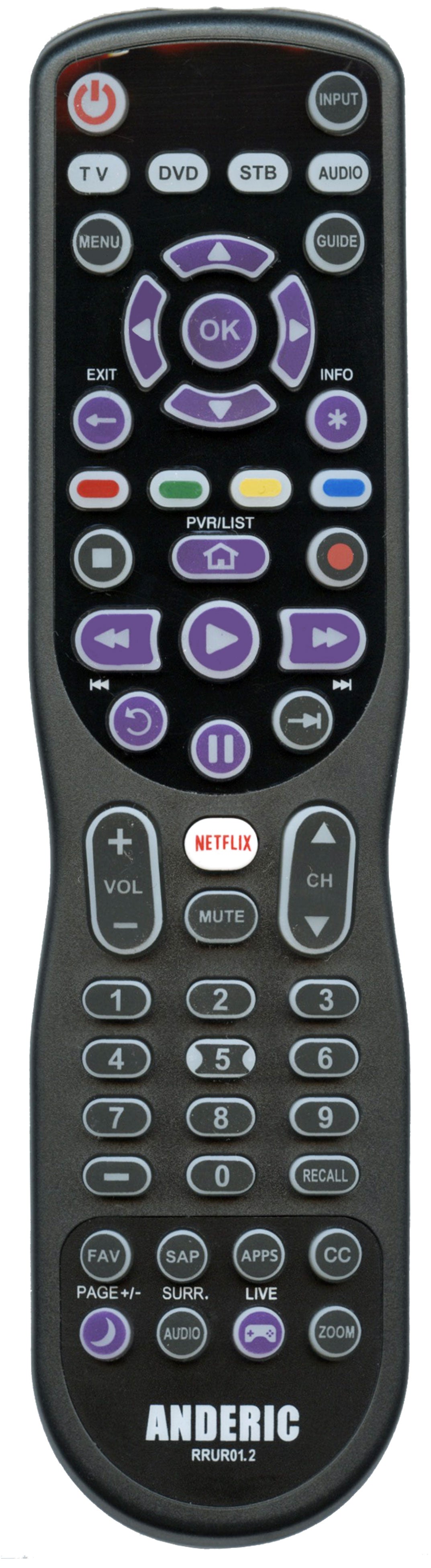 Anderic RRUR01.2 for Roku with Learning and Backlit Keys 4-Device Universal Remote Control