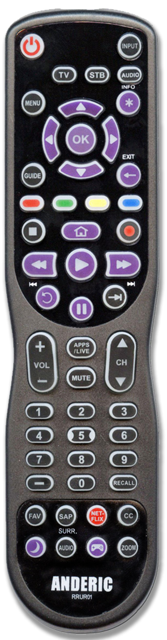 Anderic RRUR01 Designed for Roku with Backlight & Learning 3-Device Universal Remote Control