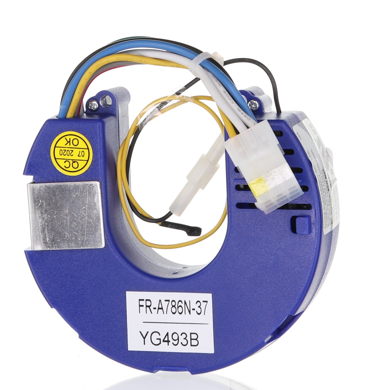 A blue electromagnetic coil device with colorful wires and a label "Anderic UC786N-37," designed for universal compatibility, is ideal as a ceiling fan receiver for Home Decorators Collection YG493B Kensgrove 64 Inch Ceiling Fans.