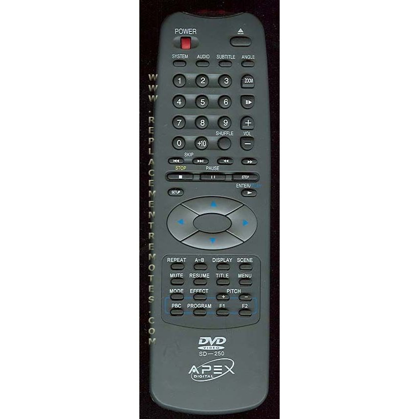 Apex SD250 DVD Remote Control