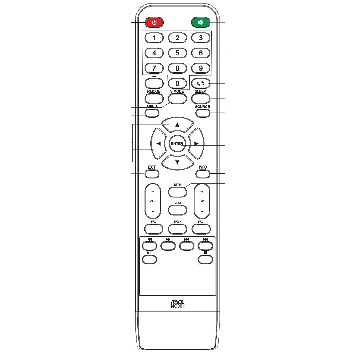 Avol NC001 TV Remote Control