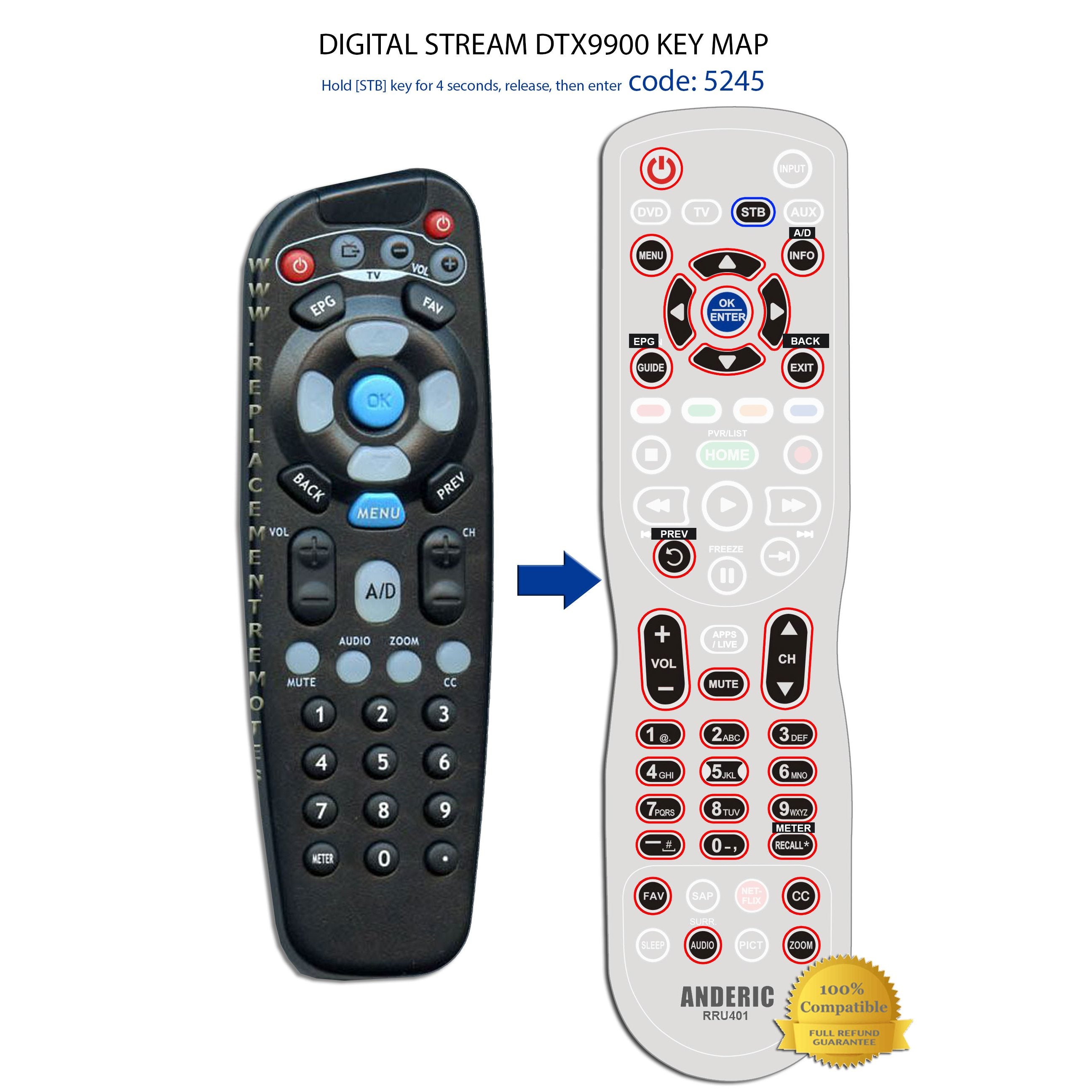 Digital Stream DTX9950 DTX9900 Digital TV Tuner Converter Remote Control