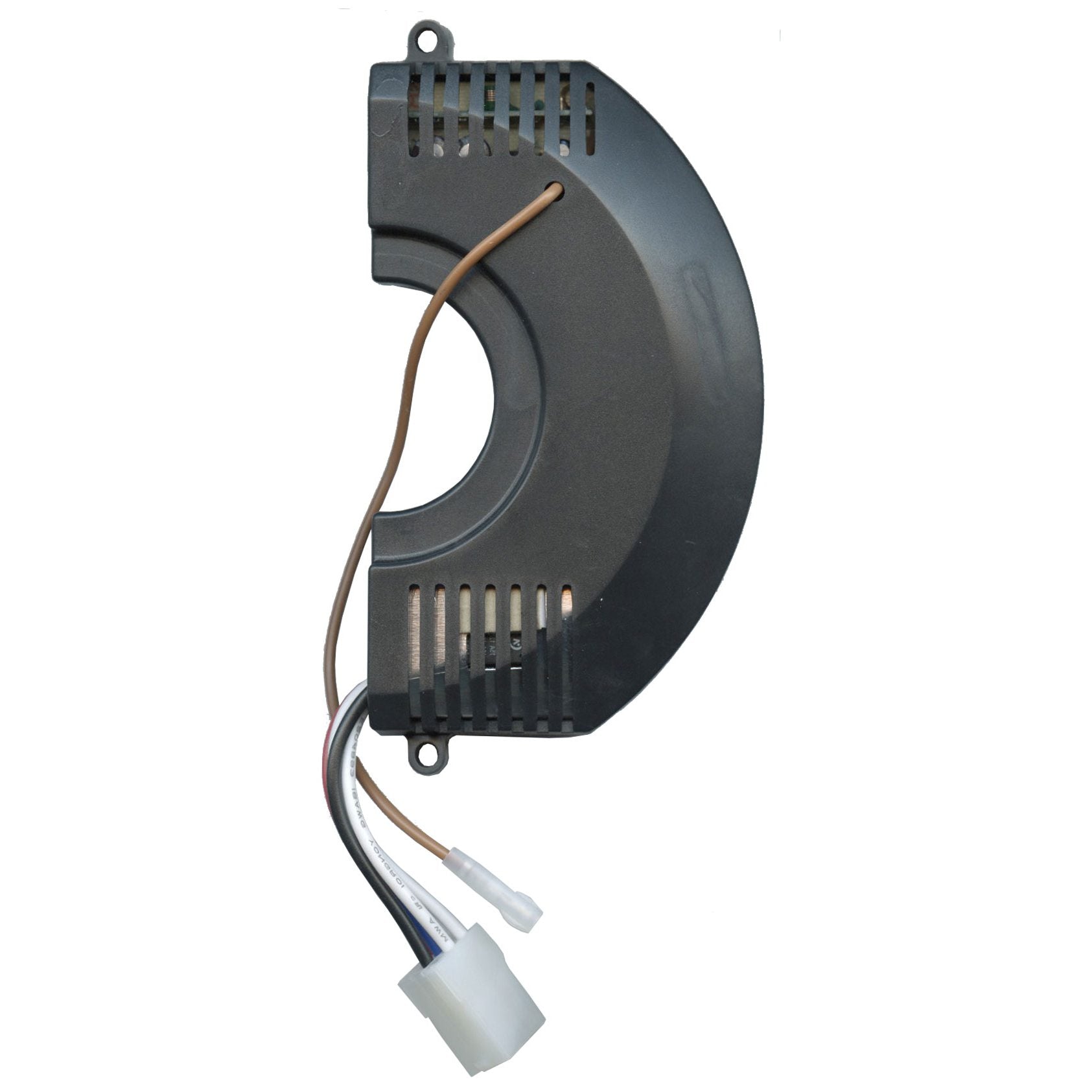 A black circular fan motor with multiple wires and a white connector, compatible with the Anderic FAN30R for Harbor Breeze Ceiling Fan Receiver.