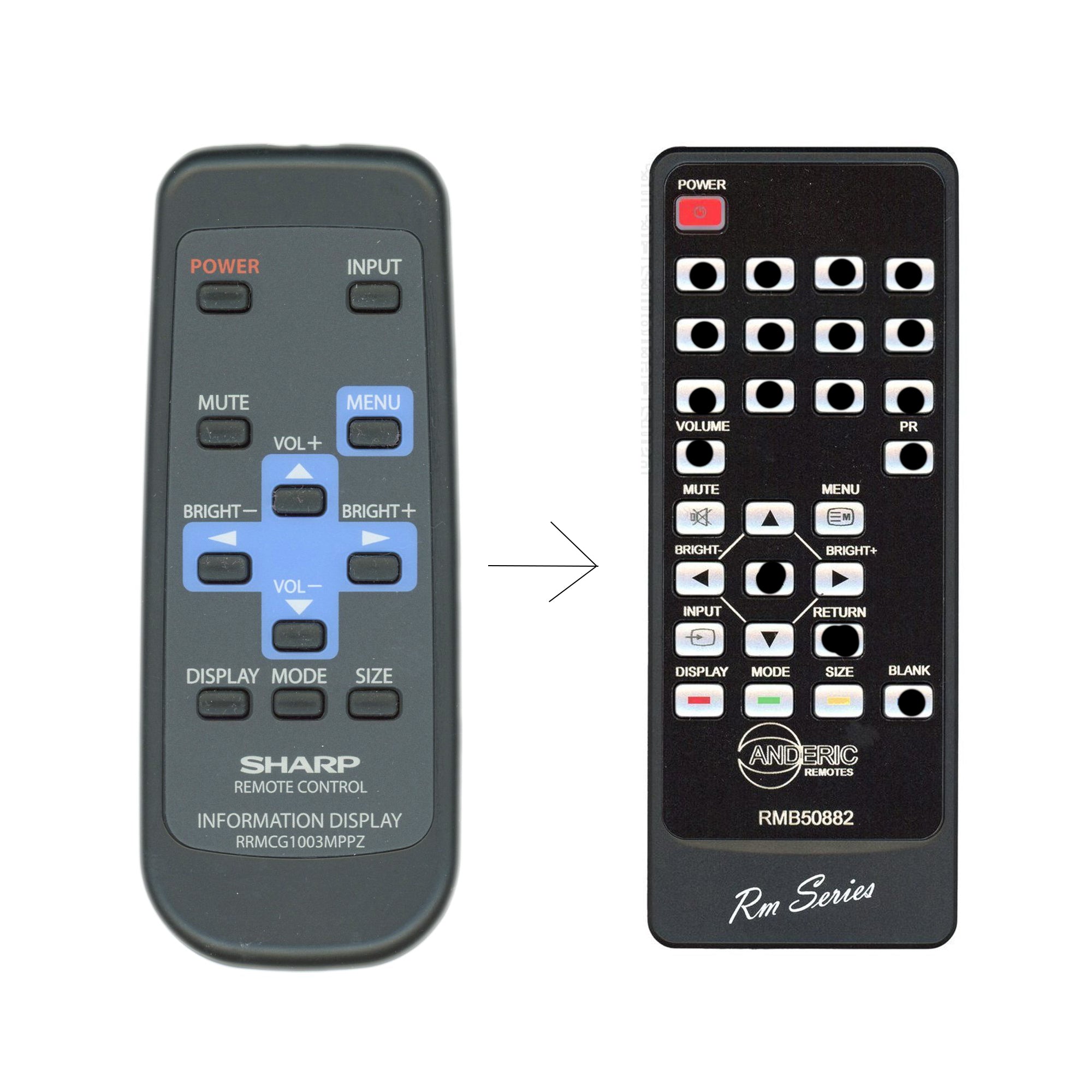 Anderic RRMCG1003MPPZ FOR SHARP Monitor Remote Control - RMD1003MPPZ