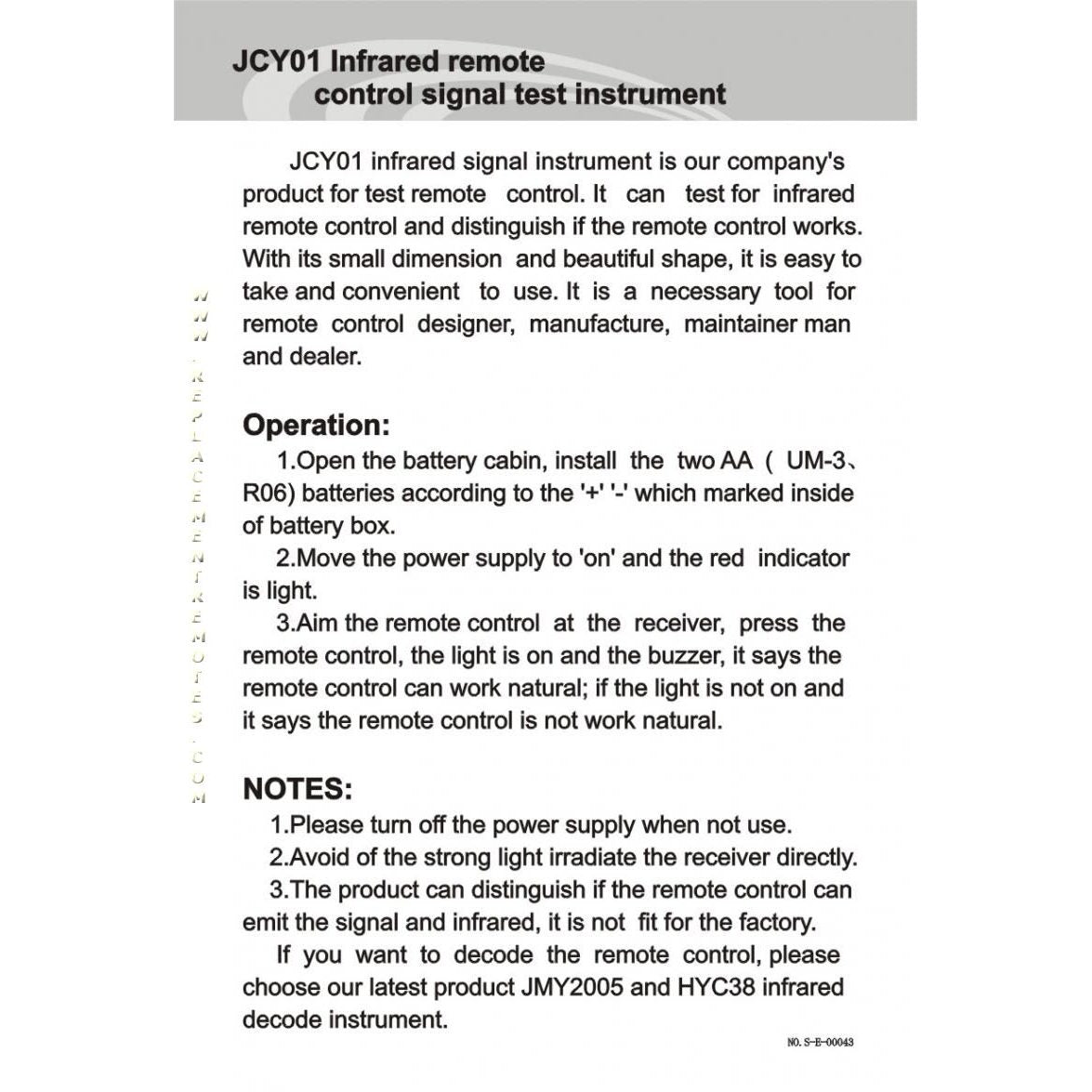 Generic RRJCY01 IR Infra Red Signal Repair and Testing Solution