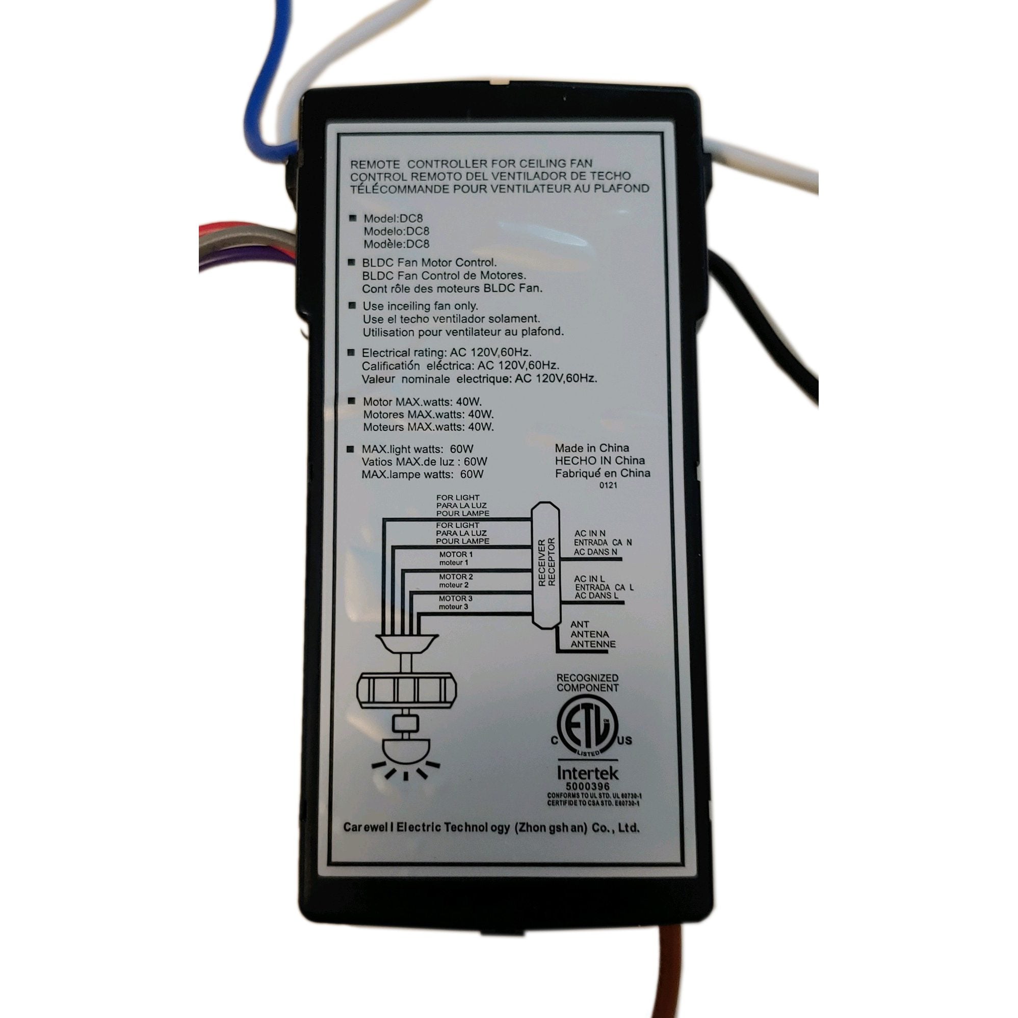 Hampton Bay DC8-96SG8-L 6 Speed For DC Ceiling Fan Receiver