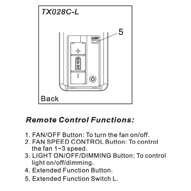 Hampton Bay TX028C-L Ceiling Fan Remote Control