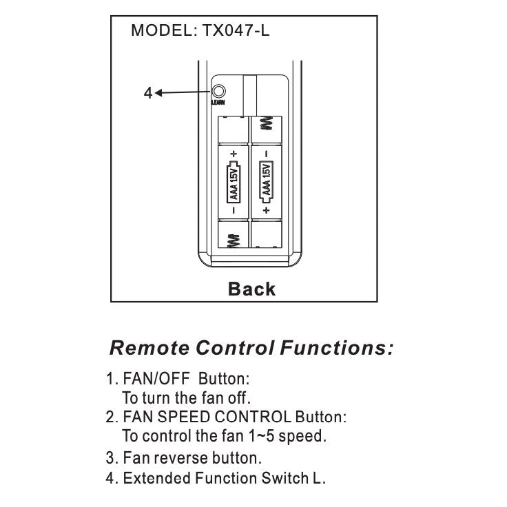 Hampton Bay TX047-L Ceiling Fan Remote Control