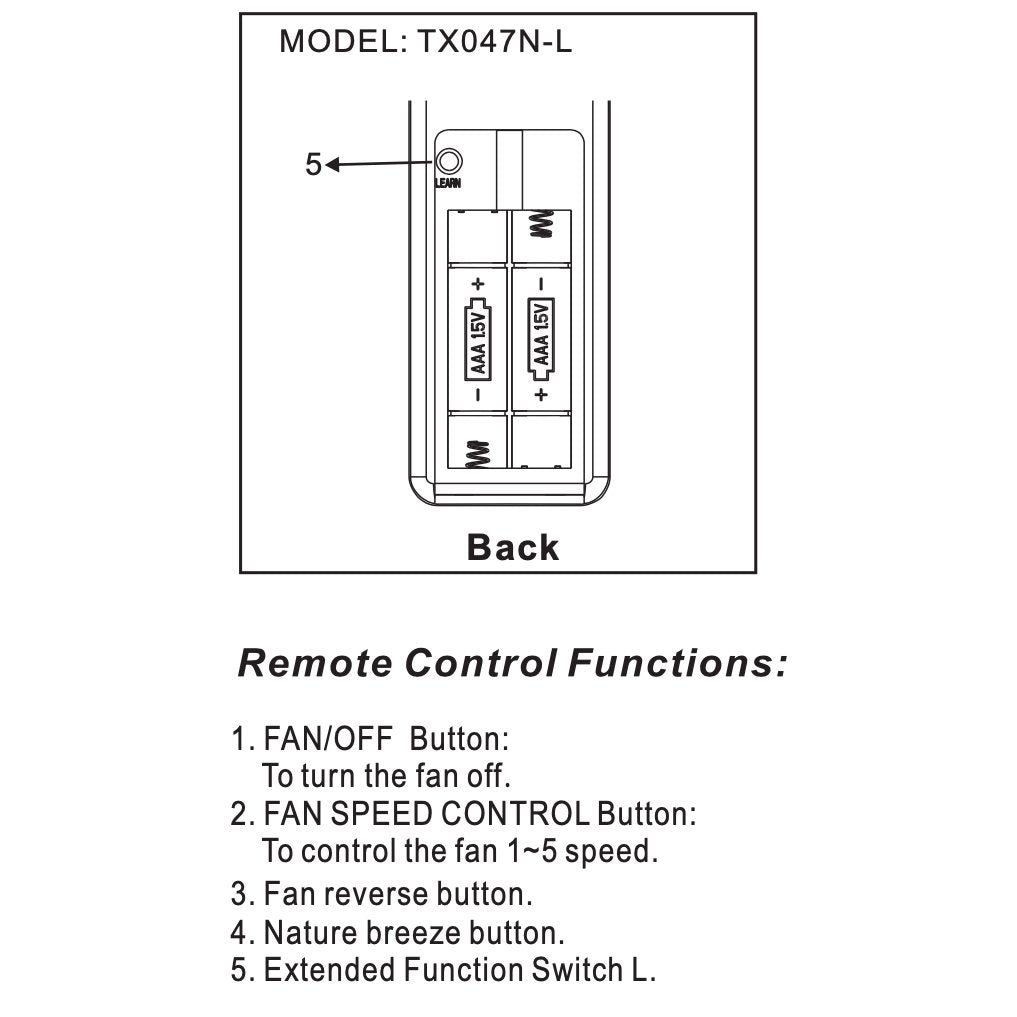 Hampton Bay TX047N-L Ceiling Fan Remote Control