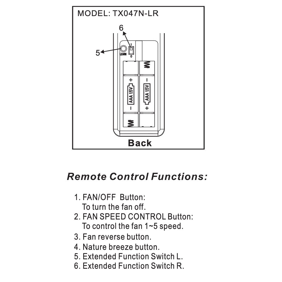 Hampton Bay TX047N-LR Ceiling Fan Remote Control