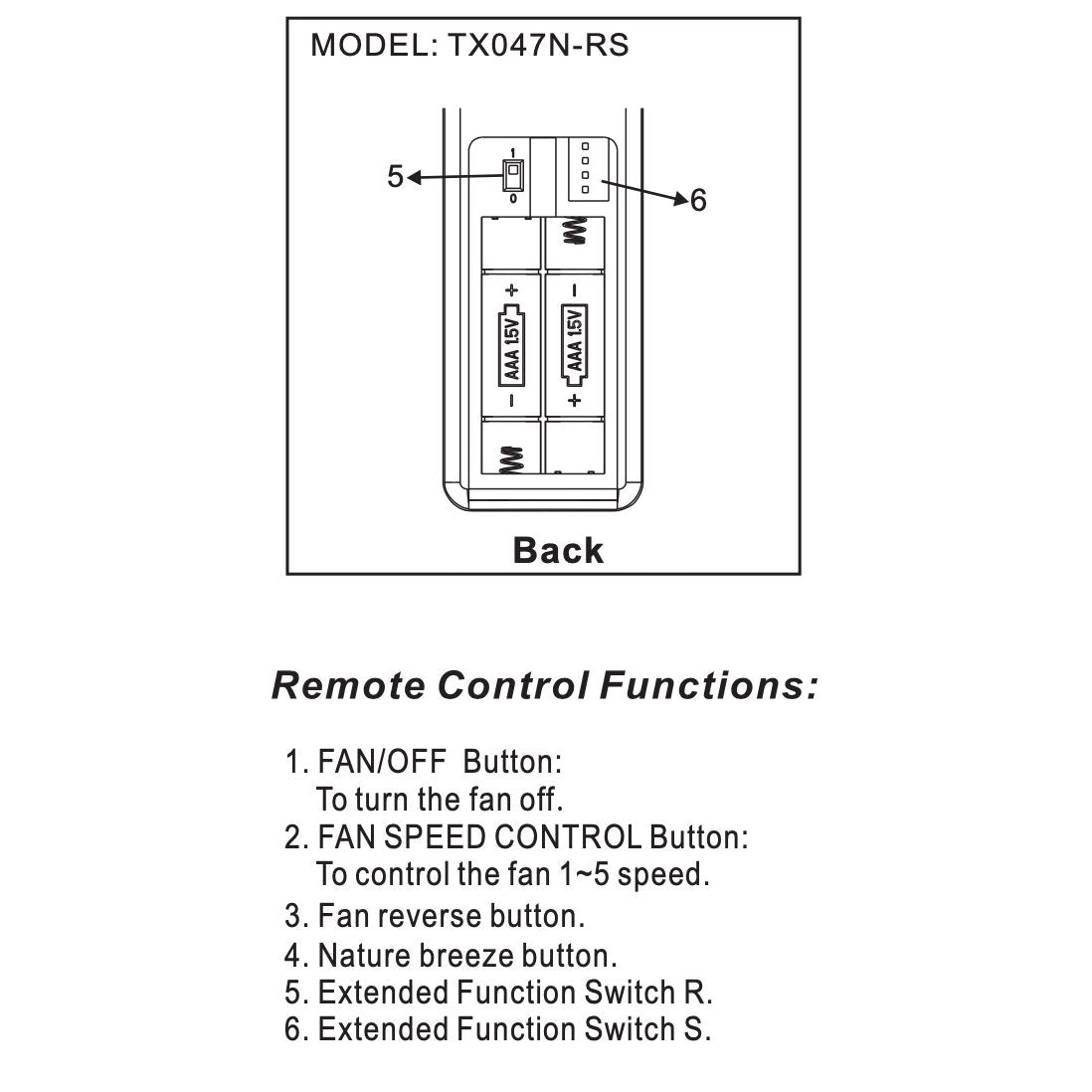 Hampton Bay TX047N-RS Ceiling Fan Remote Control