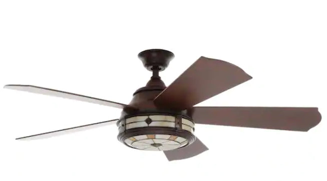 Hampton Bay Savona Tiffany 52 In LED Weathered Bronze Ceiling Fan