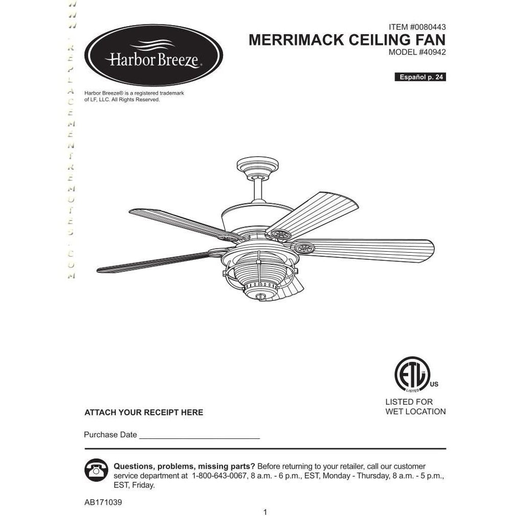 Harbor Breeze 40942 52 in MERRIMACK Ceiling Fan