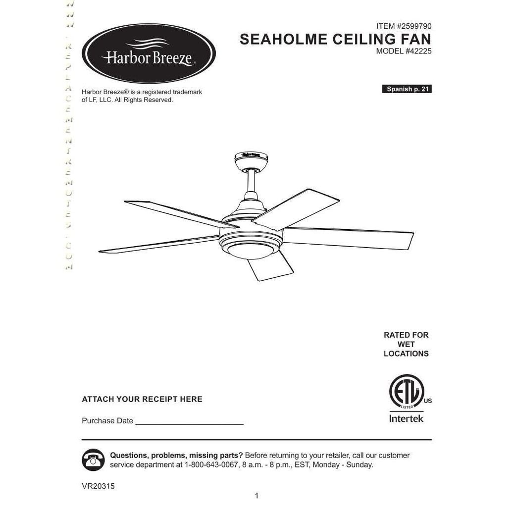 Harbor Breeze SEAHOLME 42225 Ceiling Fan