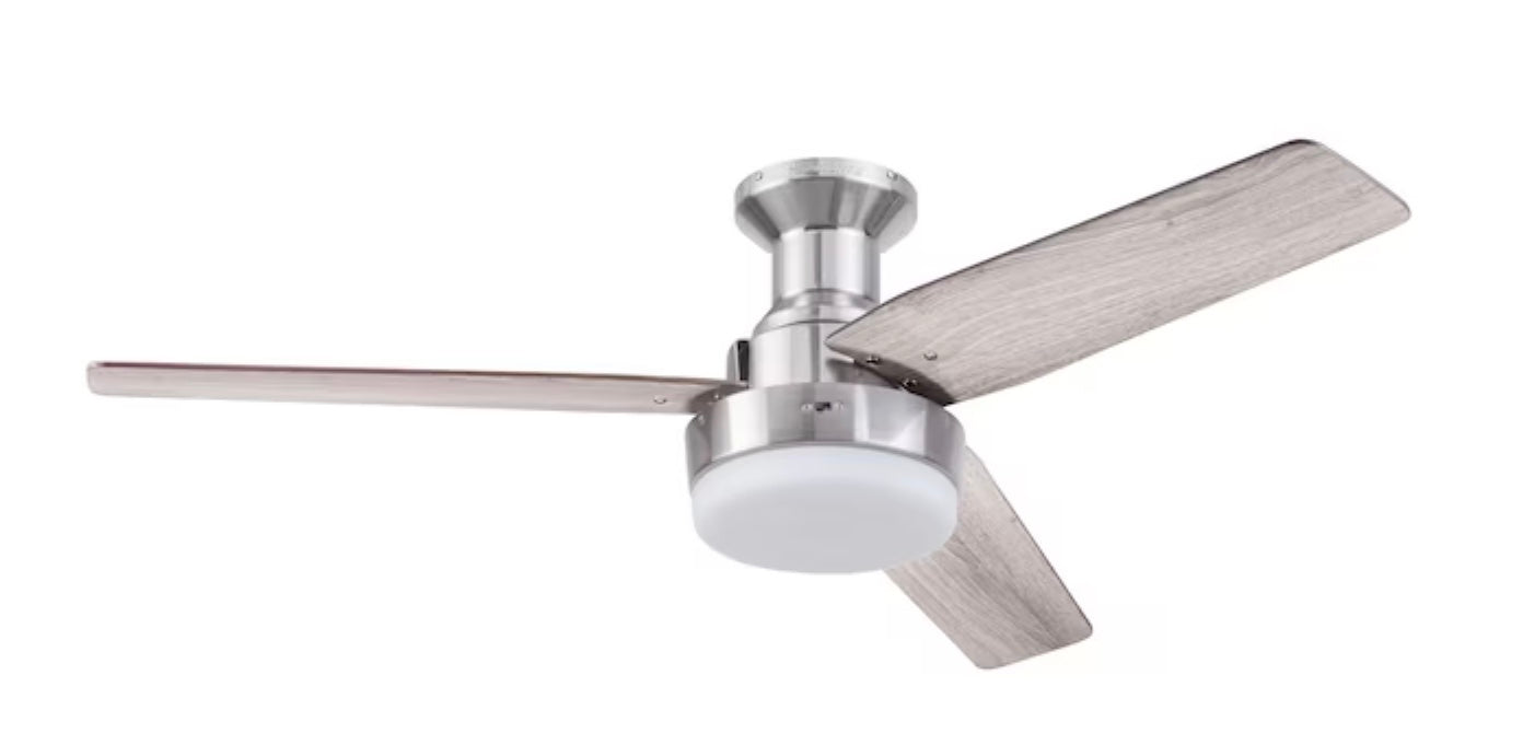 Harbor Breeze 42481 Mac II 52-in Brushed Nickel Indoor Flush Mount Ceiling Fan