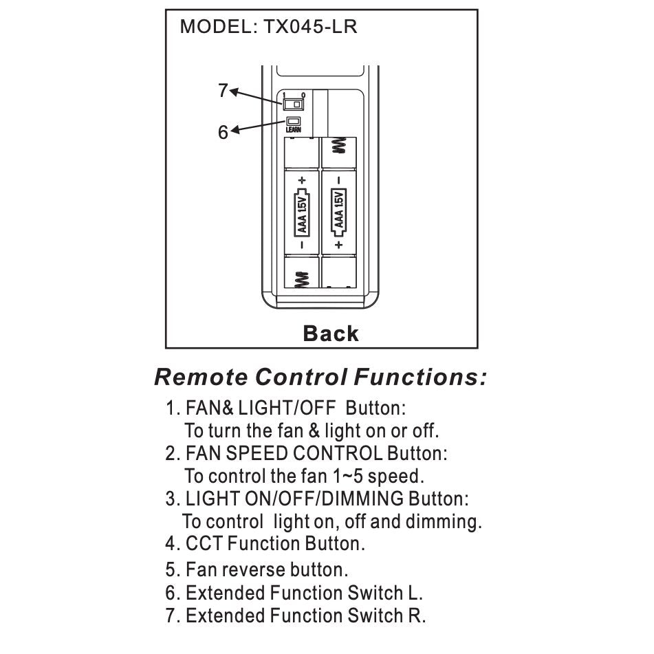 Home Decorators Collection TX045-LR Ceiling Fan Remote Control