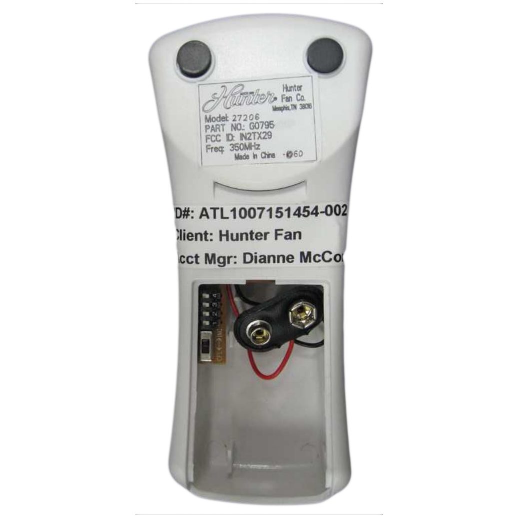 Hunter IN2TX29 27206 Ceiling Fan Remote Control