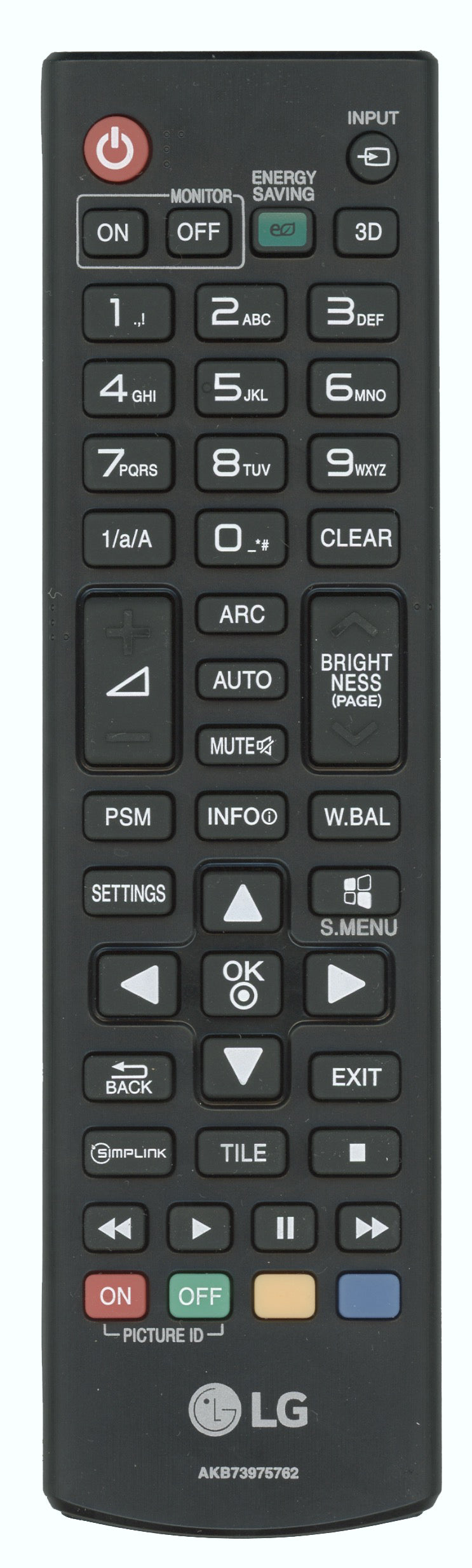 LG AKB73975762 Display Monitor Remote Control