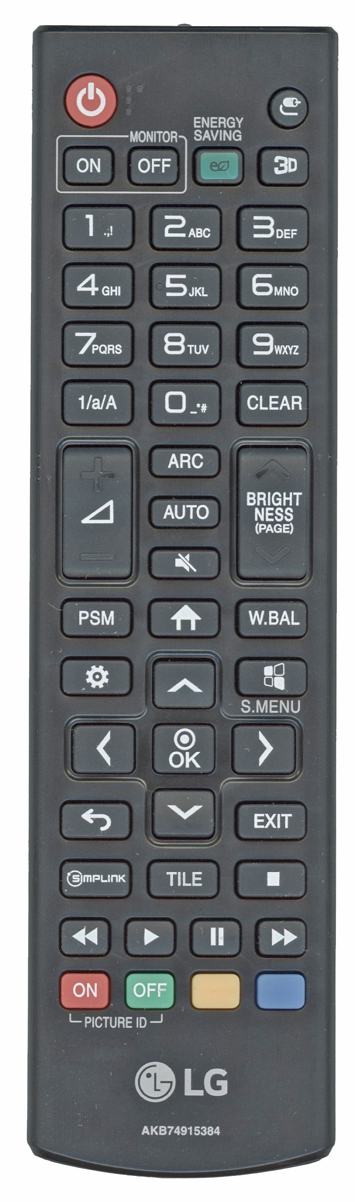 LG AKB74915384 Monitor Remote Control