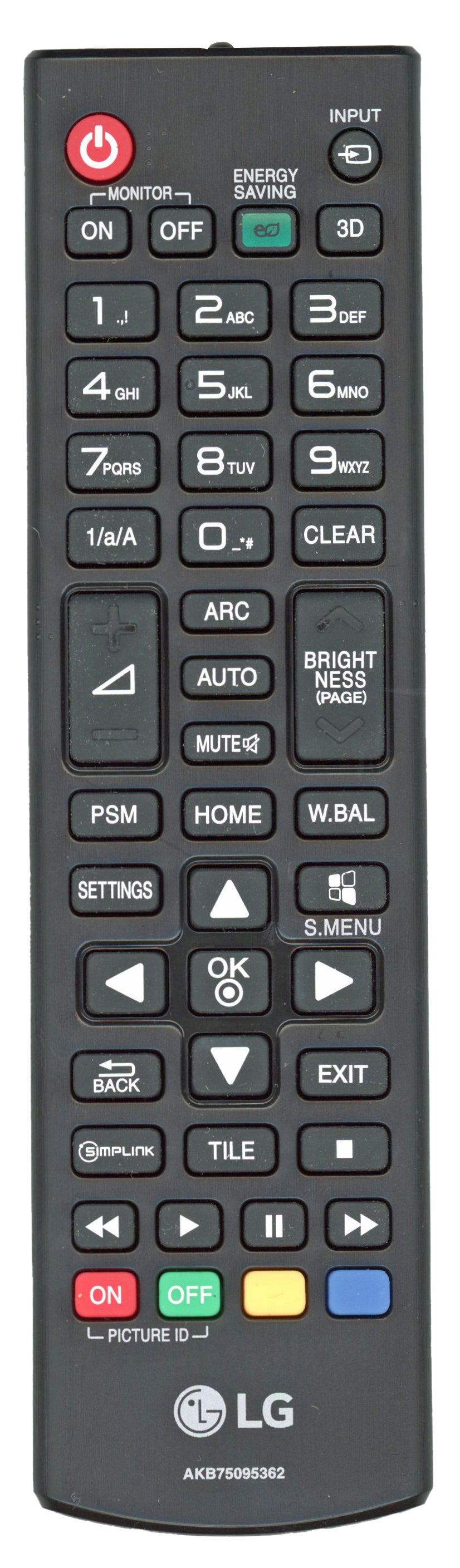 LG AKB75095362 Monitor Remote Control