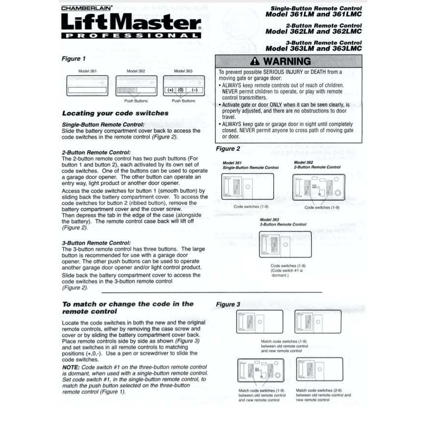 LiftMaster 361LM / 361LMC 1-Button Visor 315 Mhz Garage Door Opener Remote Control