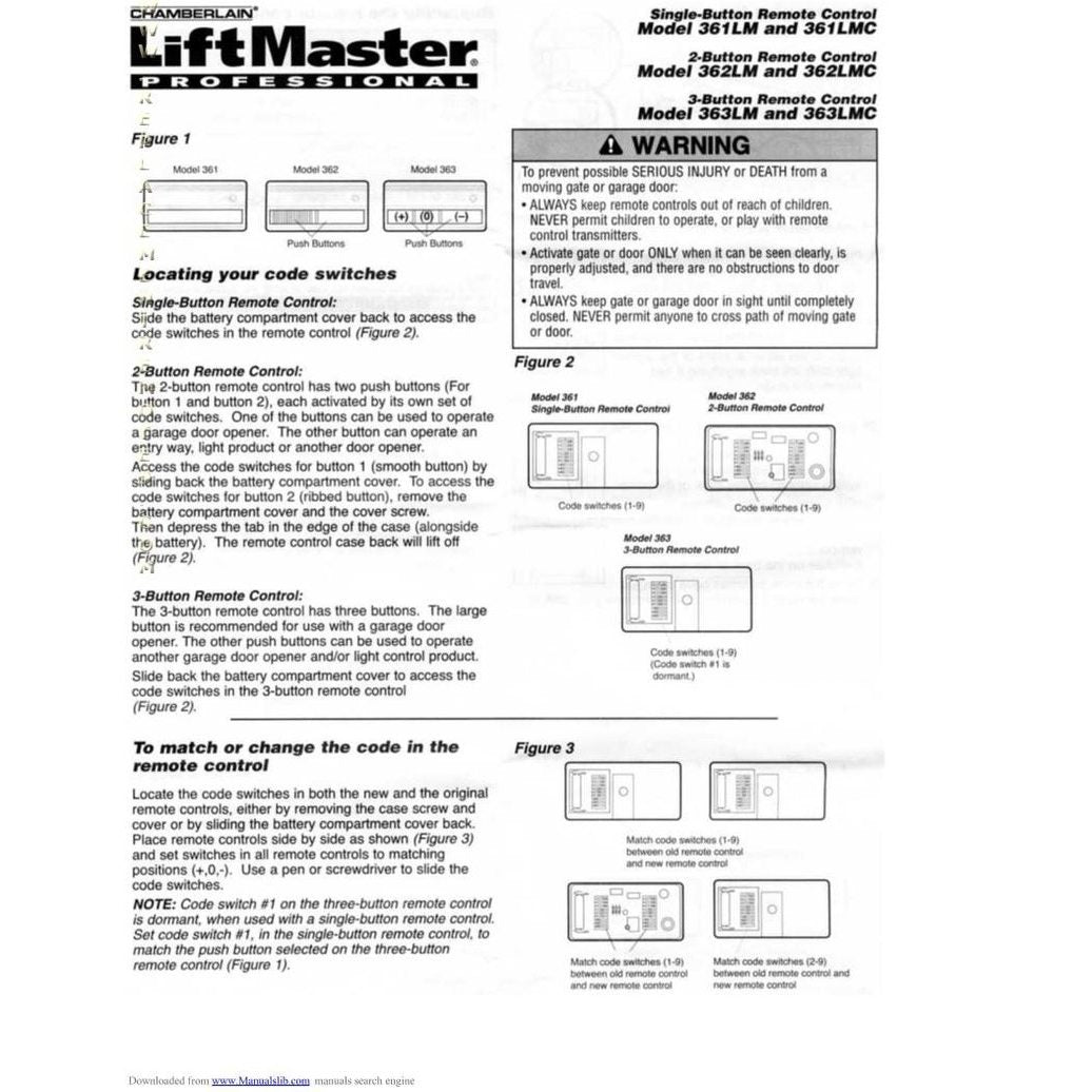 Télécommande d'ouvre-porte de garage LiftMaster 363LM/363LMC 3 boutons 315 MHz