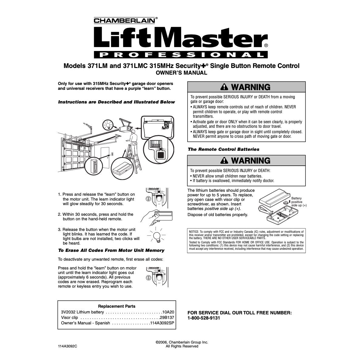 LiftMaster 371LM 1-Button Visor 315 MHz Garage Door Opener Remote Control