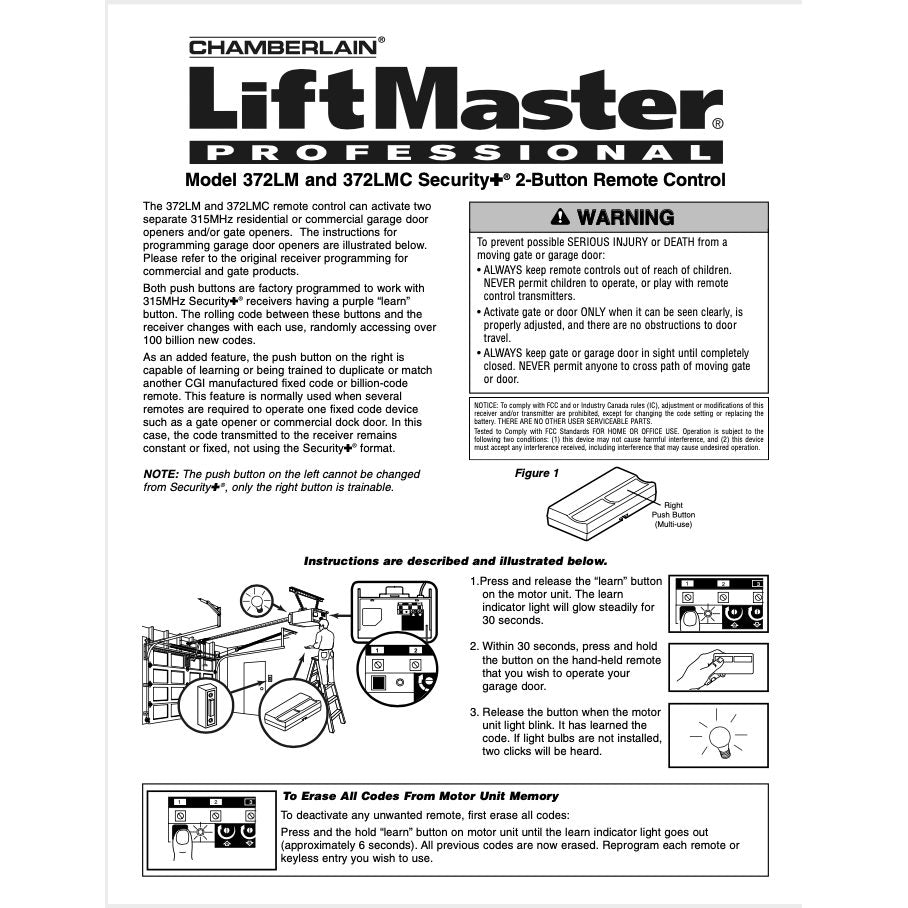 LiftMaster 372LM / 372LMC 2-Button Vizor 315 MHz Garage Door Opener Remote Control