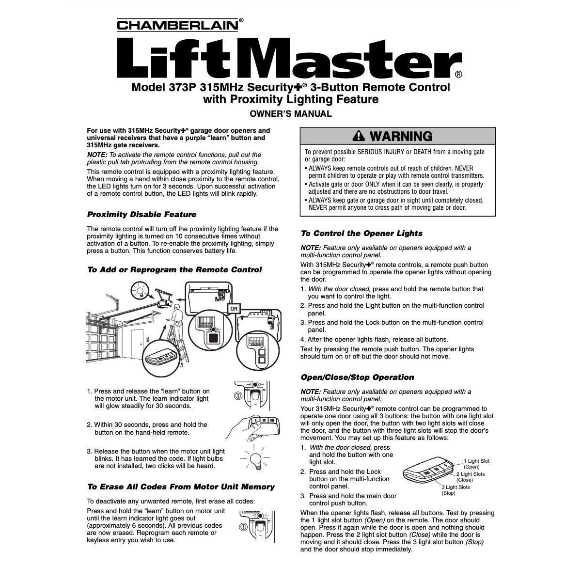 LiftMaster 373P Premium 3-Button Vizor 315 MHz Garage Door Opener Remote Control