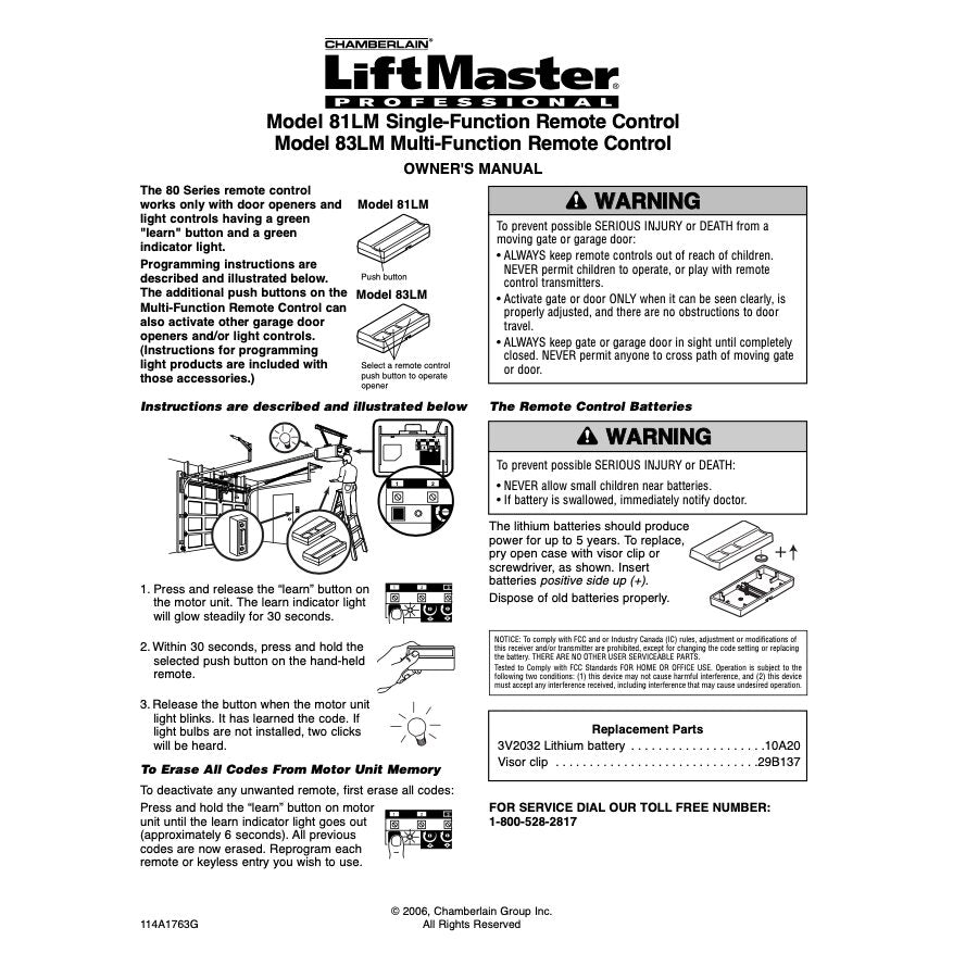 LiftMaster 81LM 1-Button Vizor 390mhz Garage Door Opener Remote Control