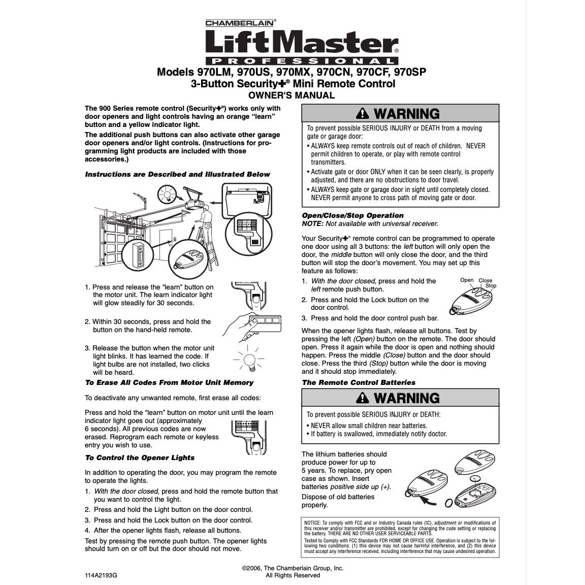 LiftMaster 970LM 3-Button Mini keychain 390 MHz Garage Door Opener Remote Control