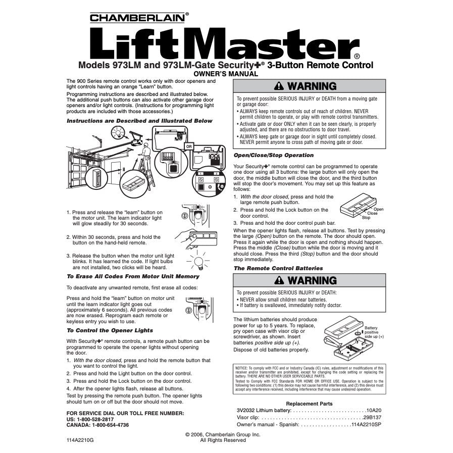 LiftMaster 973LM 3-Button Vizor 390 MHz Garage Door Opener Remote Control