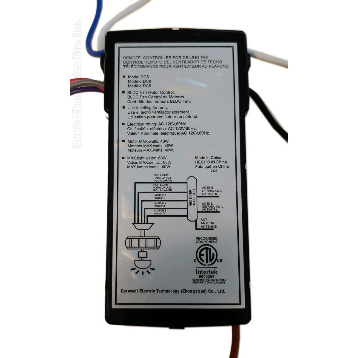 Monte Carlo DC8-56DFH-L 6 Speed Ceiling Fan Receiver