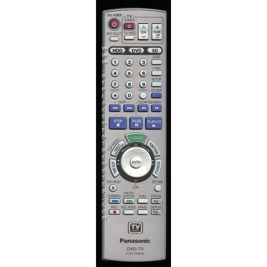 Panasonic EUR7729KB0 DVDR Remote Control