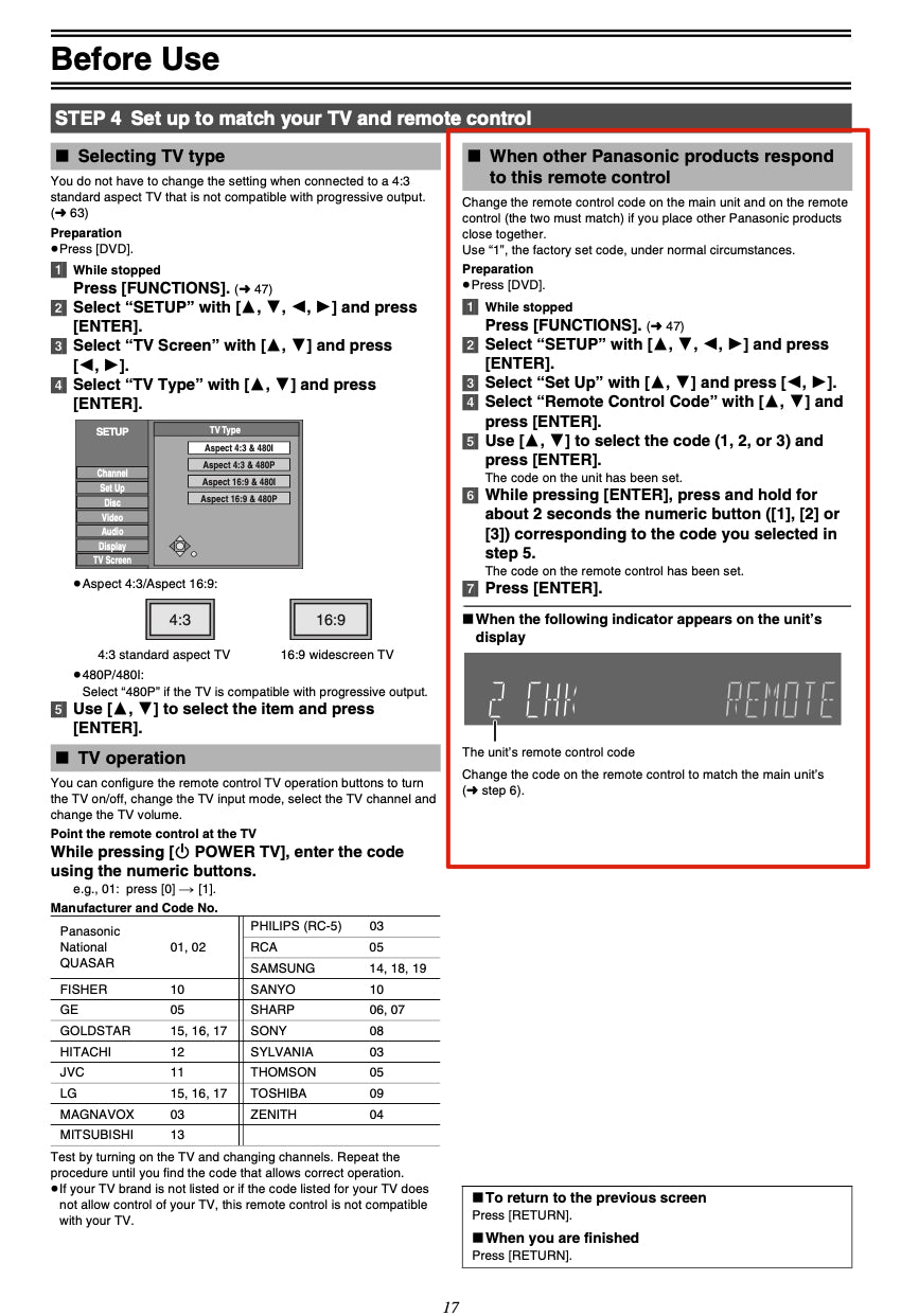 Panasonic EUR7721X10 DVD/VCR Remote Control