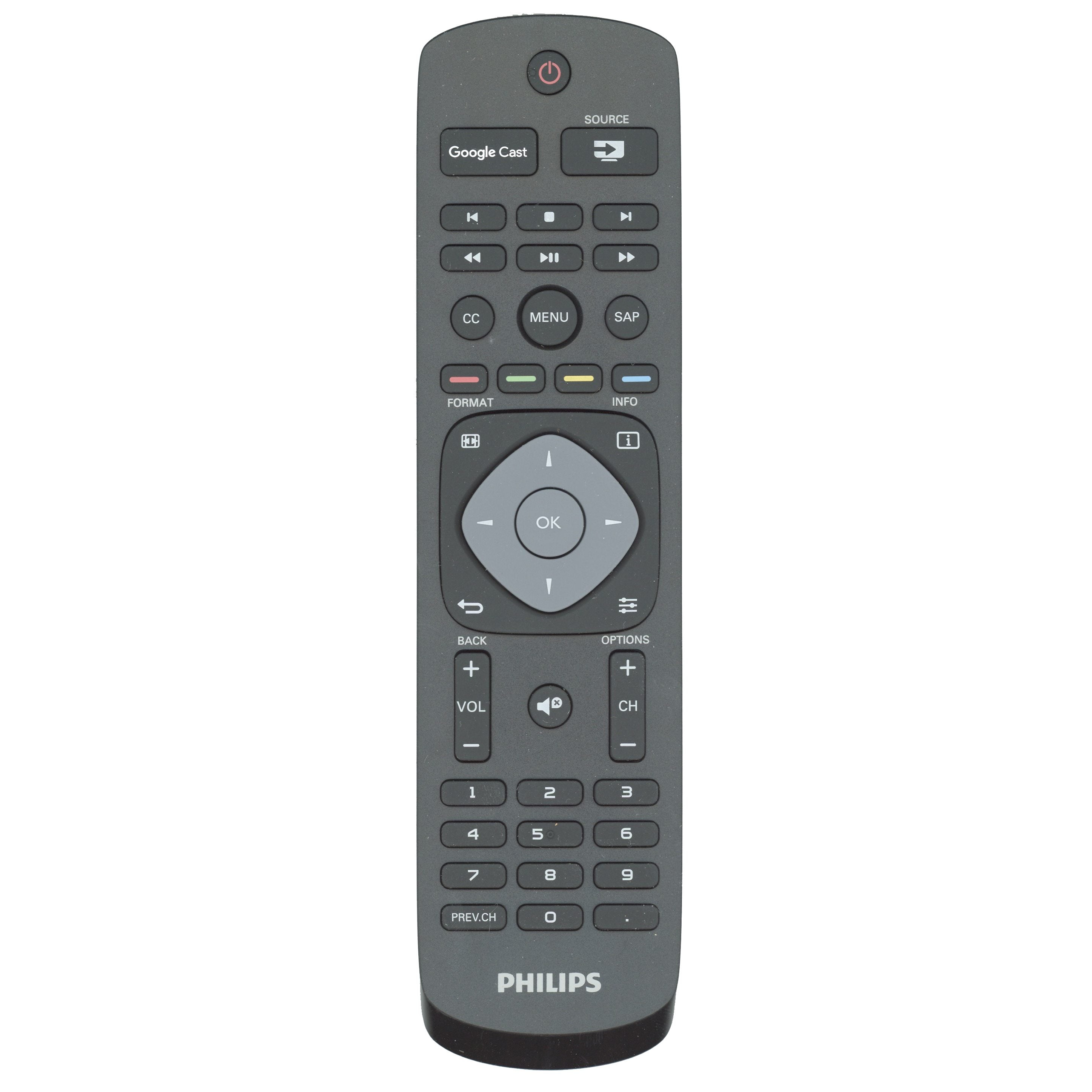 Philips URMT42JHG006 Google Cast TV Remote Control for models 49PFL6921/F7, 55PFL6921/F7, 65PFL6621/F7