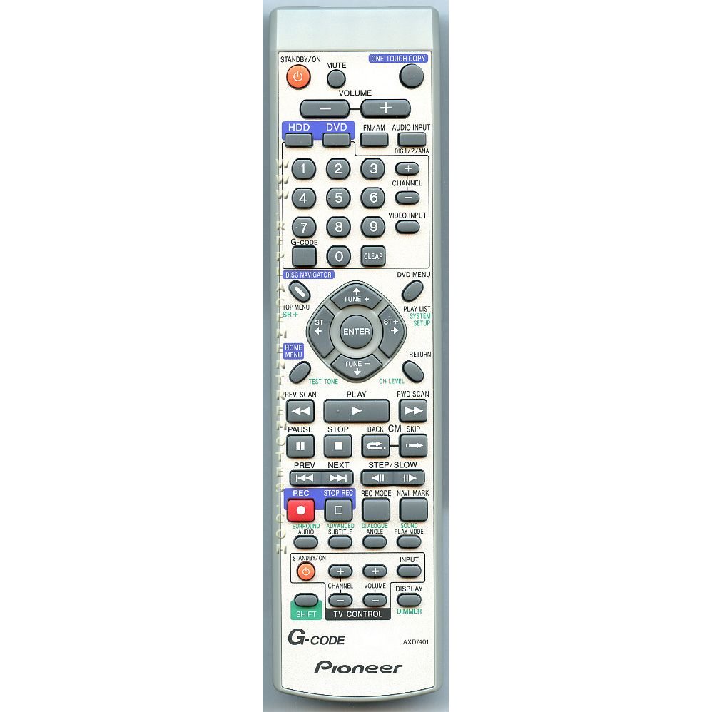 Pioneer AXD7401 DVDR Remote Control