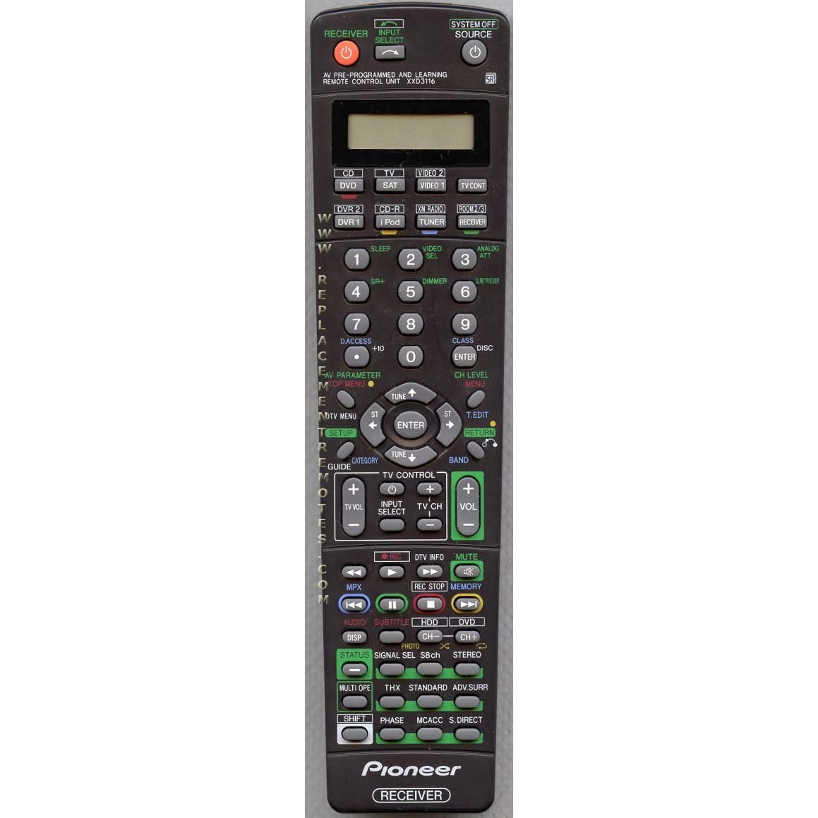 Pioneer XXD3116 Receiver Remote Control