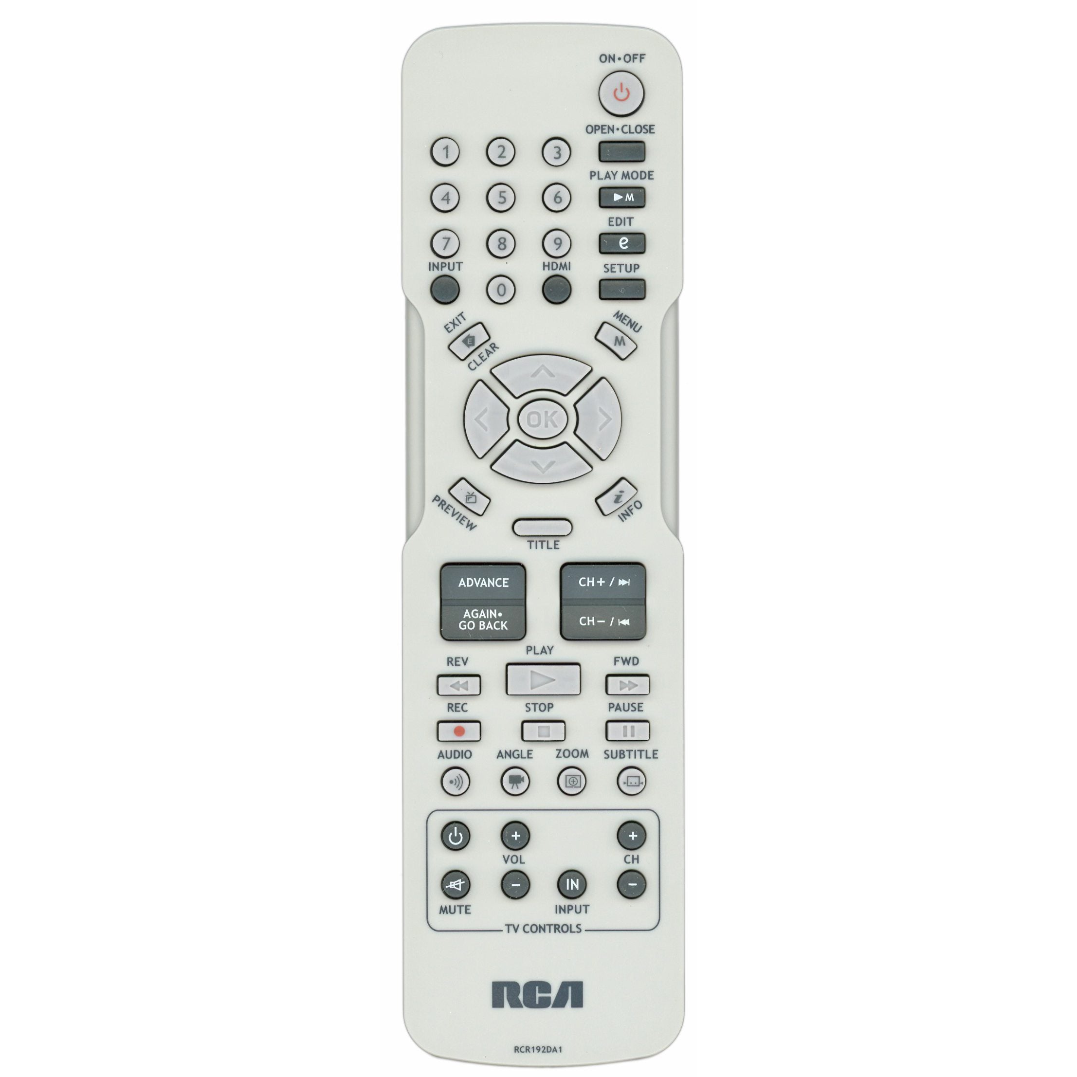 RCA RCR192DA1 DVDR Remote Control