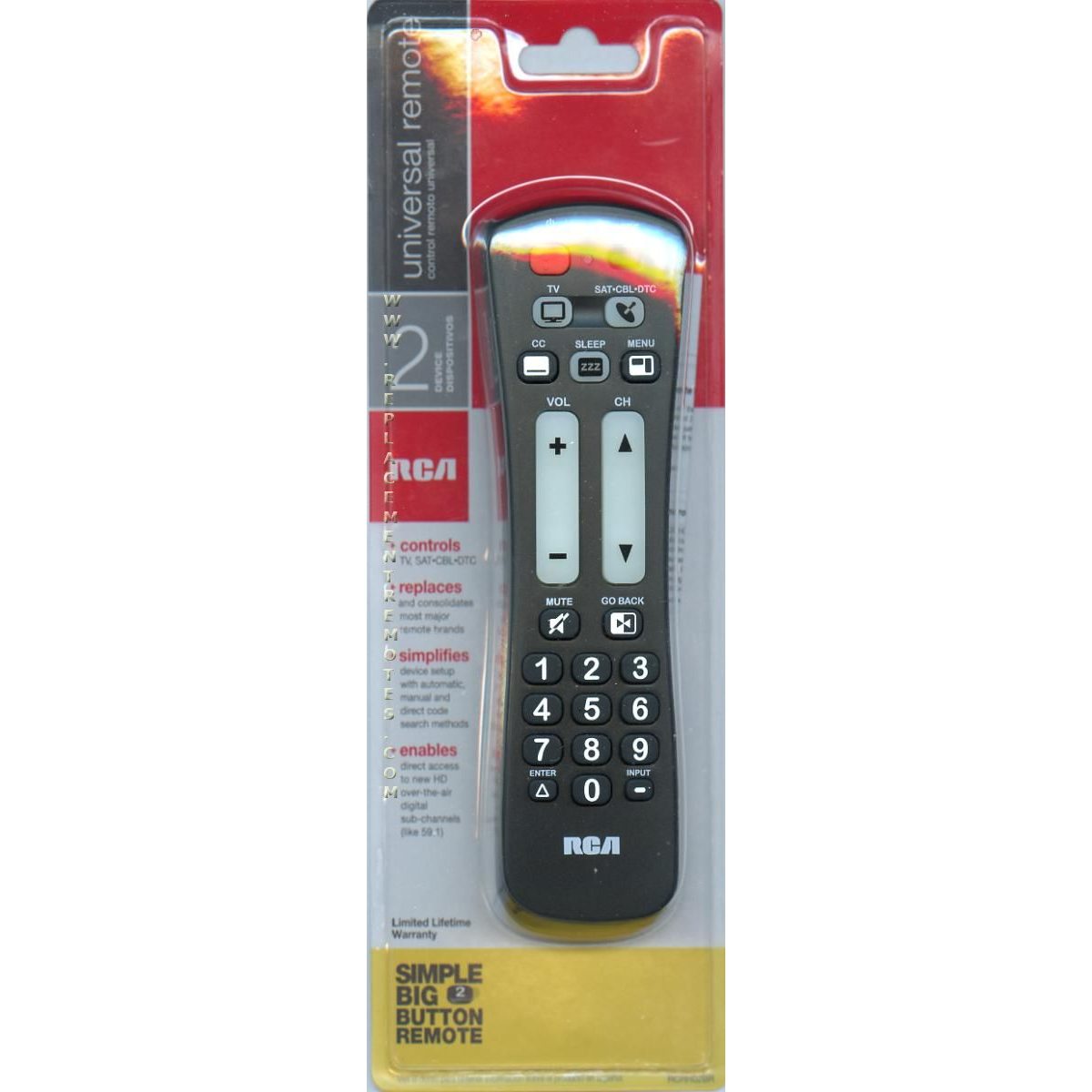 RCA RCRH02BR 1-Device Universal Remote Control