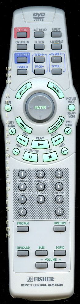 Fisher 6450504181 DVD Remote Control