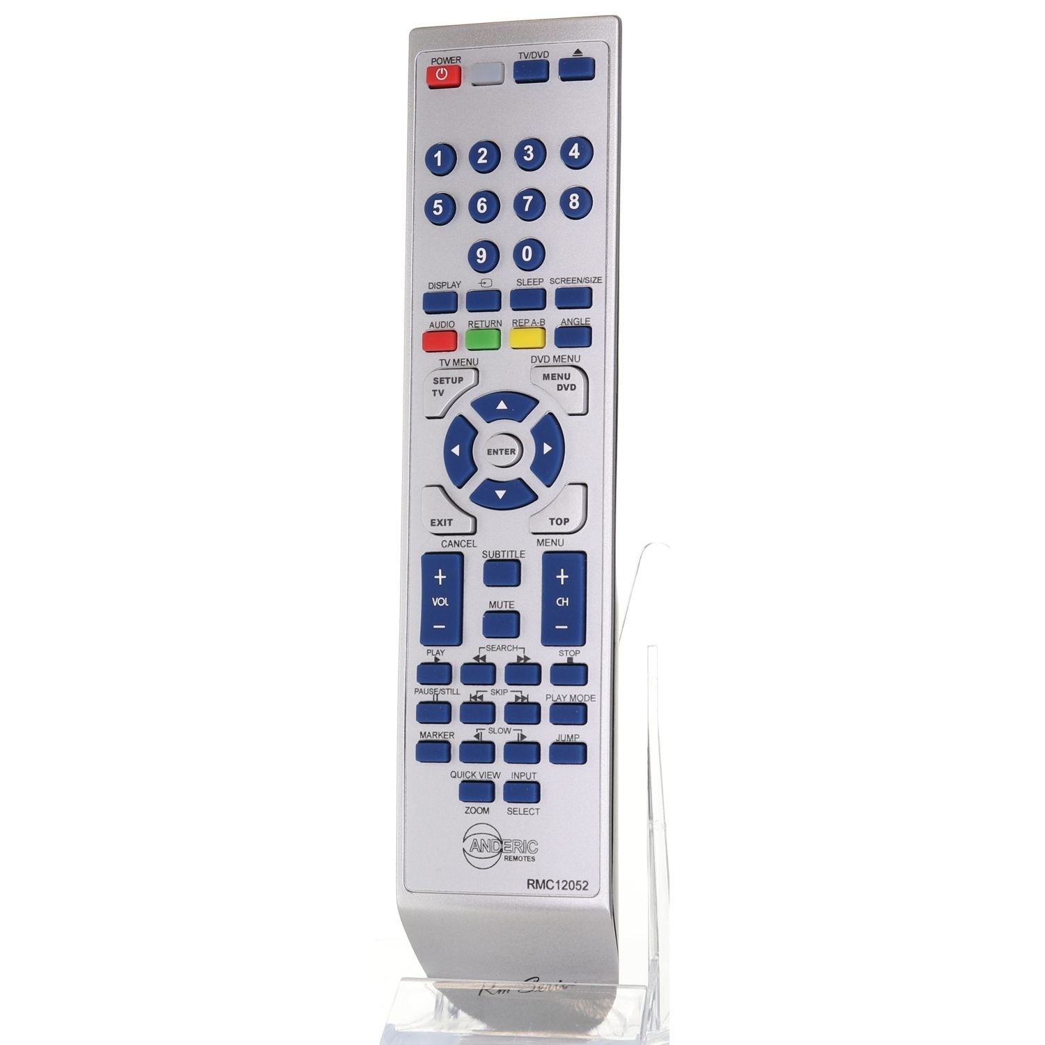 The Anderic 076R0LJ030 for Sansui TV/DVD Remote Control - RMC12052 ensures seamless operation with its precision buttons, perfectly compatible with Sansui/Orion TV/DVD combo units for easy management of numbers, volume, and navigation.