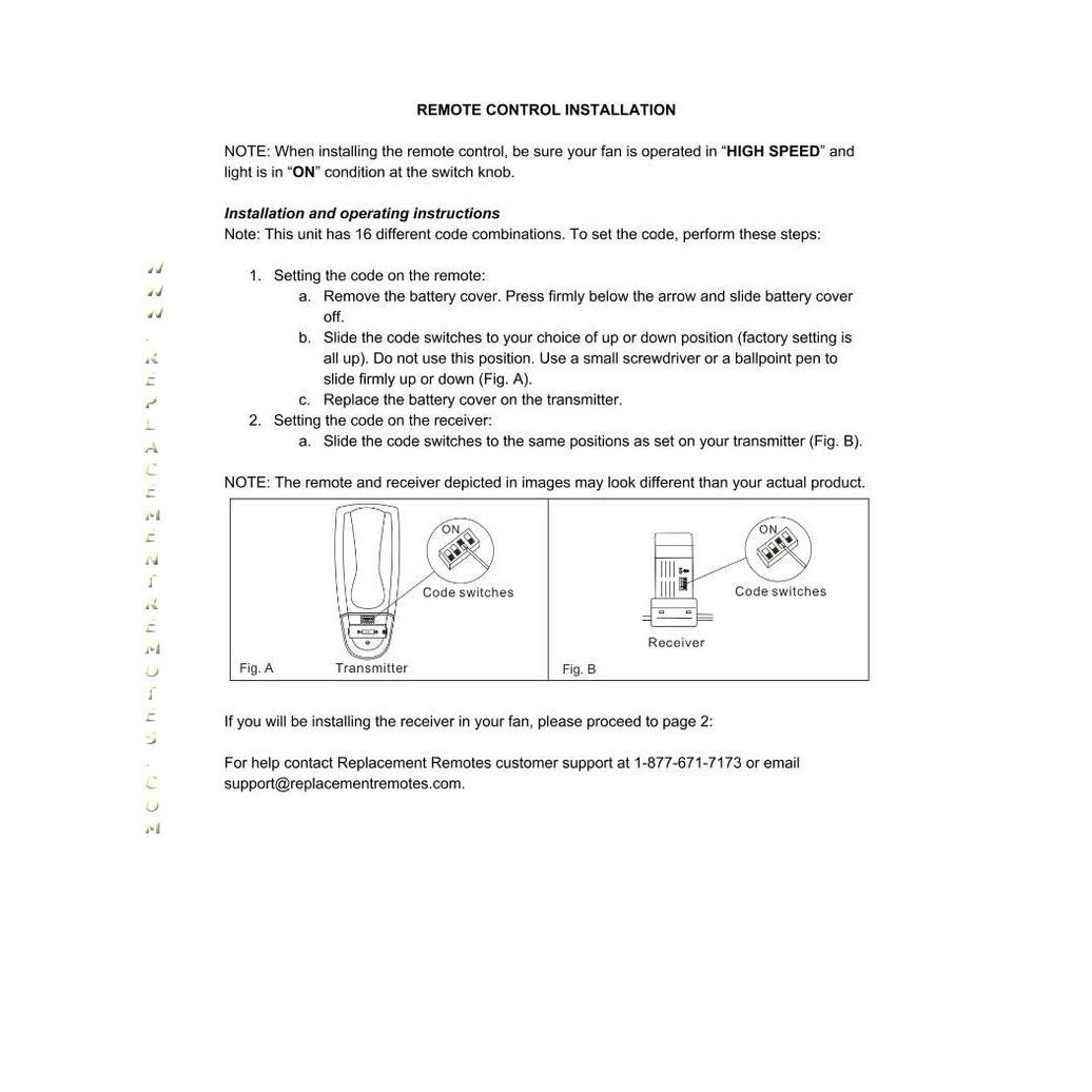 Anderic UC7083TR CHQ7083T with Reverse for Hampton Bay Ceiling Fan Remote Control - RR7083TR