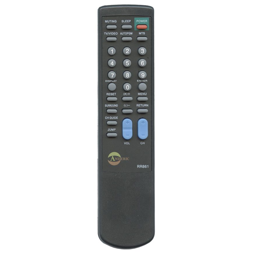 The Anderic RR861 Sony TV Remote Control - RC861 is a sleek, black device with buttons for power, volume, and channel adjustments. It's compatible with Sony TVs, offering various functions for seamless interaction and effortless command with its pre-programmed features.