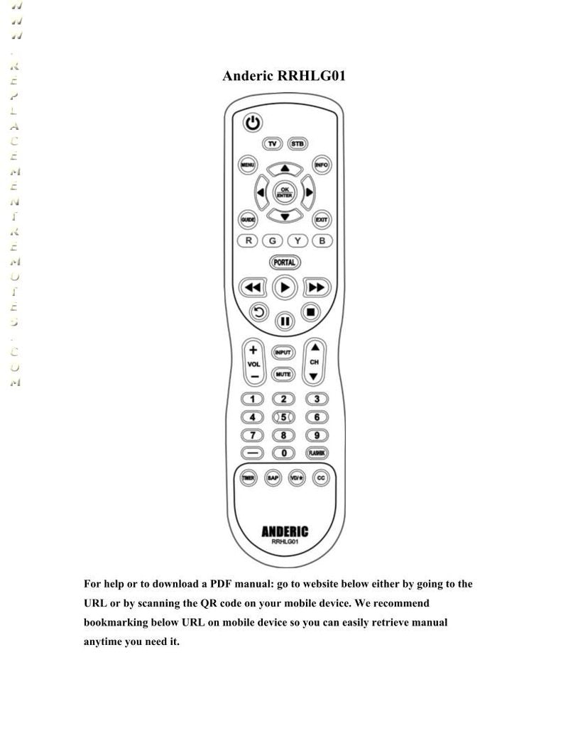 Anderic RRHLG01 for LG Hospitality 1-Device Universal Remote Control