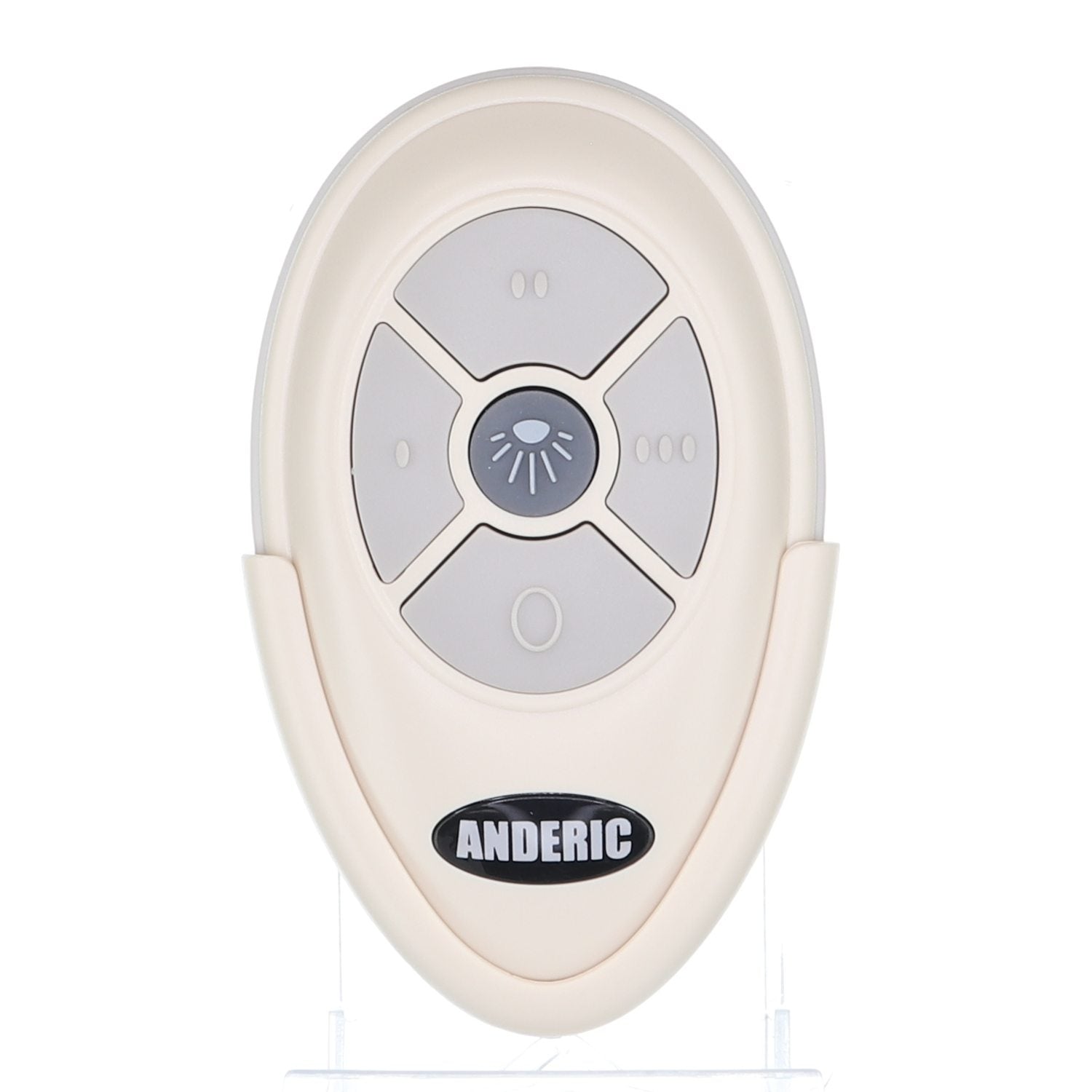 The Anderic RRTX007 is an oval beige remote for Harbor Breeze ceiling fans, featuring four gray buttons in a circular setup with a central light bulb icon and "ANDERIC" elegantly displayed at the bottom.