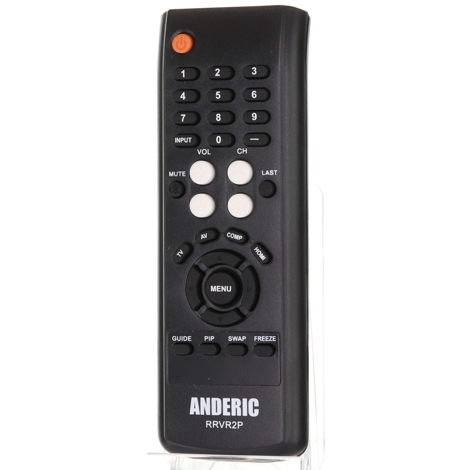 The Anderic RRVR2P for Vizio TV remote control includes buttons for power, numbers, volume, channel, menu, and other functions. It comes pre-programmed and works seamlessly with Vizio TVs without needing additional programming.