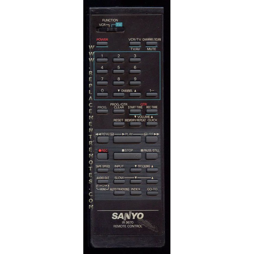 Sanyo IR9670 VCR Remote Control